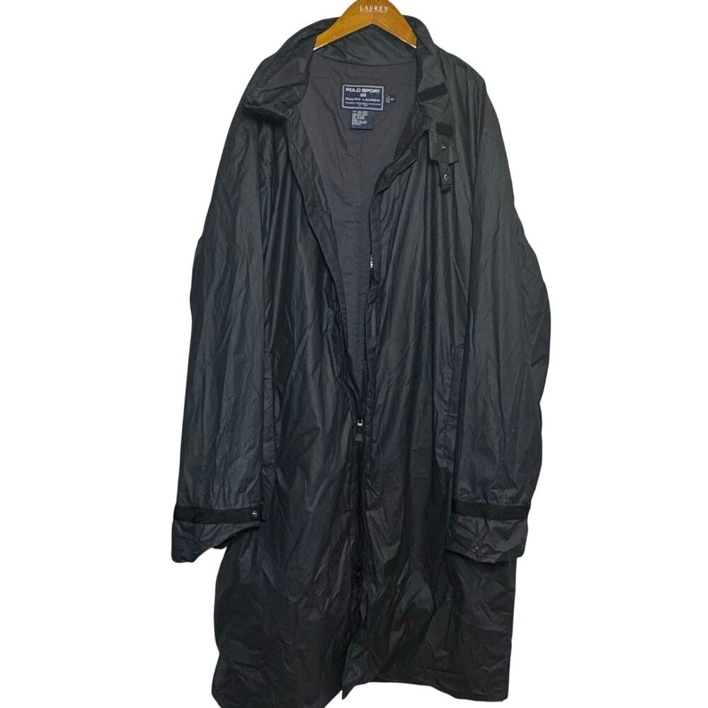 Vtg 1990's Ralph Lauren Polo Sport XL Black Full Zip Long Stadium Jacket